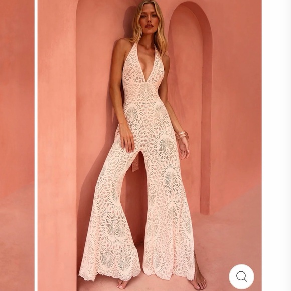 Alexandra Miro Pants - NWT - Lace Halter Jumpsuit in Cream Pink